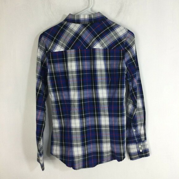 J Crew Perfect Plaid Blue Long Sleeve Button Blouse Top Womens Sz 2 - Picture 5 of 5